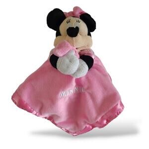 Disney Minnie Mouse Rattle Lovey Security Blanket Pink 12"x12" Satin Trim Baby